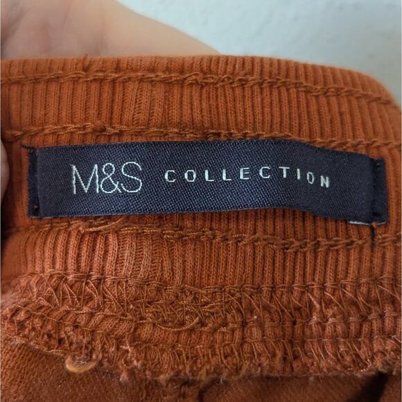 M&S Collection Rust Orange Flax Linen Drawstring Wide Leg Pants Size 14 Short - Picture 5 of 8